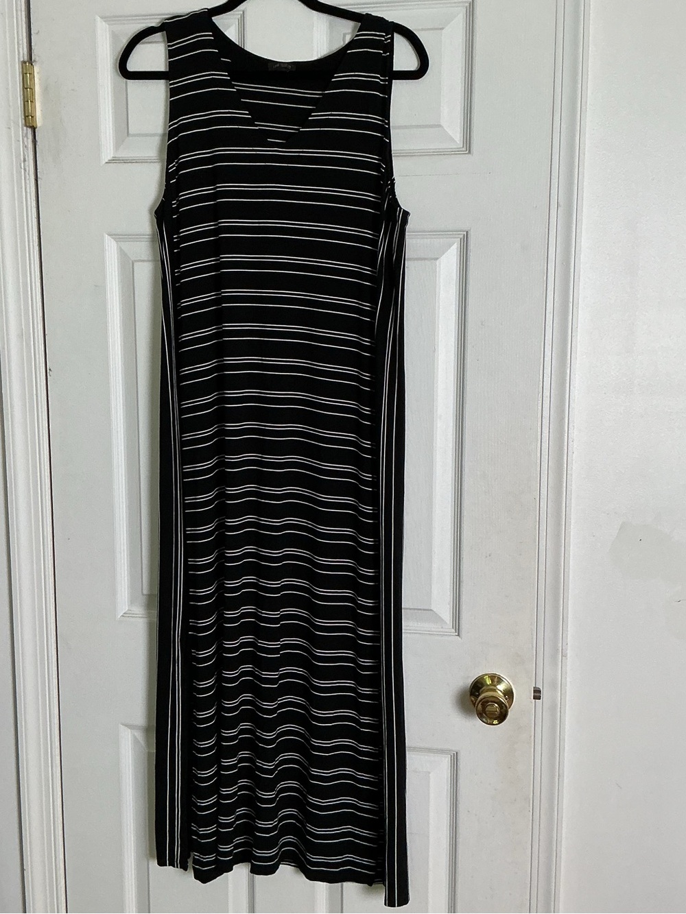 J. Jill Black and White Striped Sleeveless Maxi Dress